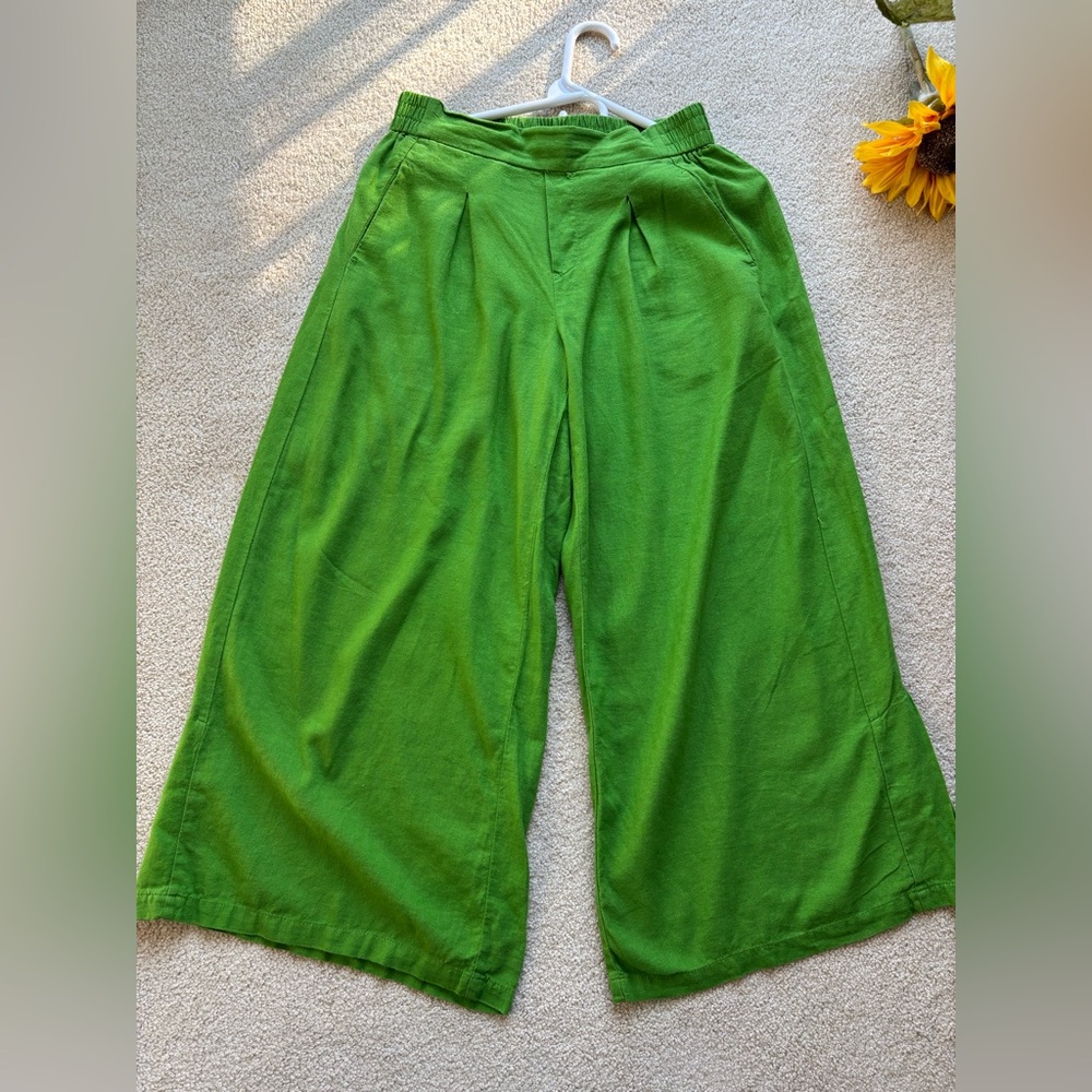 JK Jules & Leopold Green Linen Blend Wide Leg Cropped Pants SP